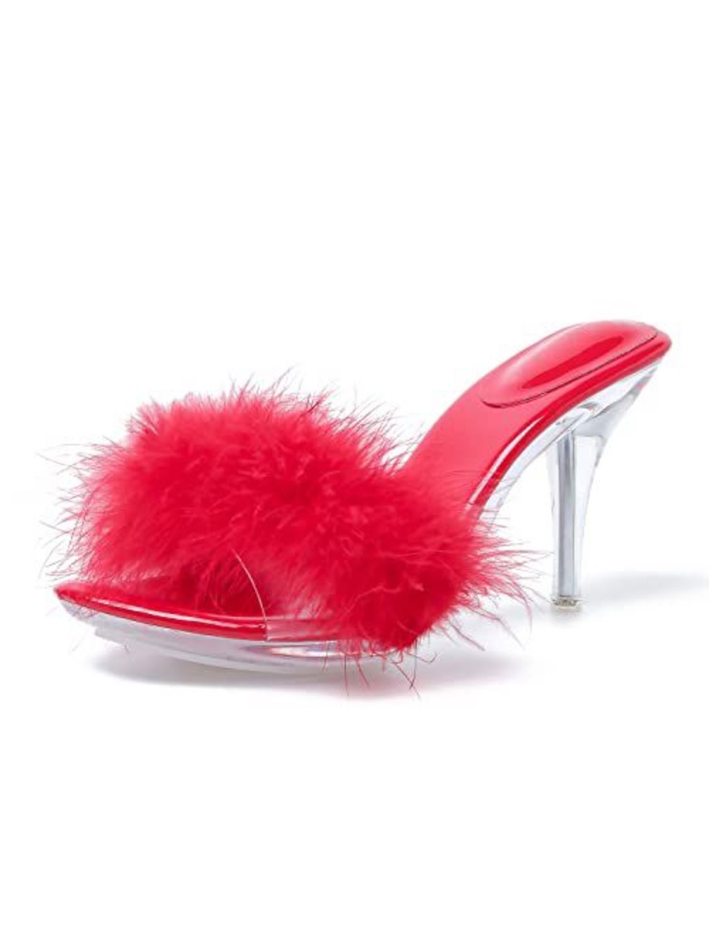 Bright Pink Feather Clear Block Lucite Kitten Heels Heiyom Size 6 Like New